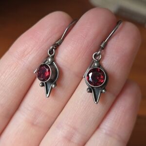 Sterling Silver Garnet Dangle Earrings